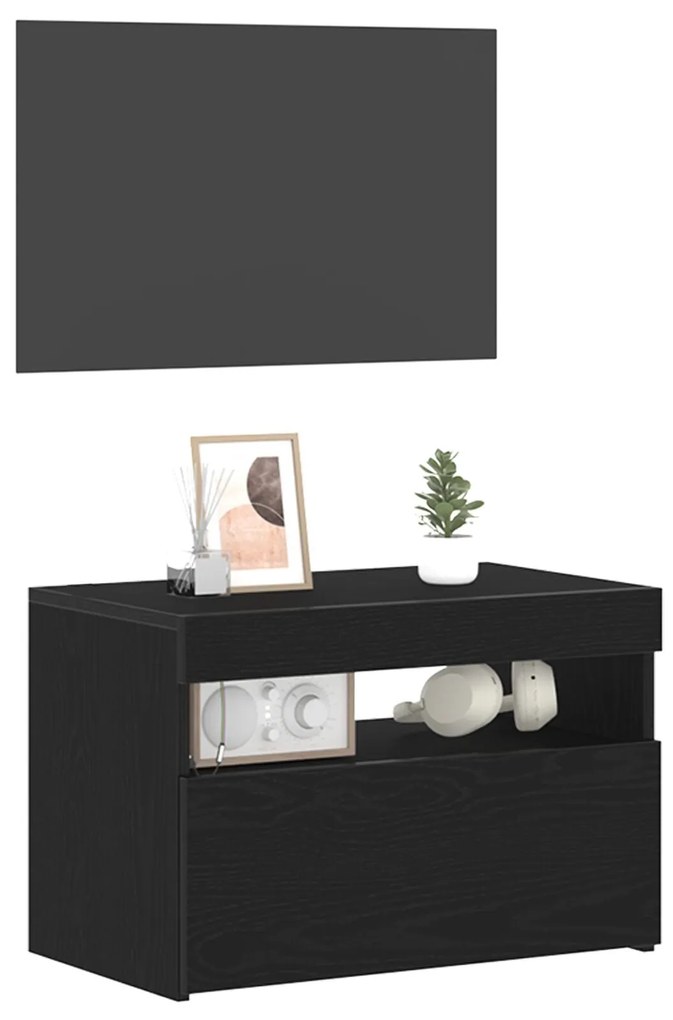 Móvel de TV vidaXL com Luzes LED Carvalho Preto 60x35x40 cm em Madeira