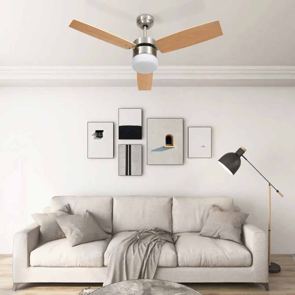 51490 vidaXL Ventoinha de teto c/ luz e controlo remoto 108cm castanho-claro