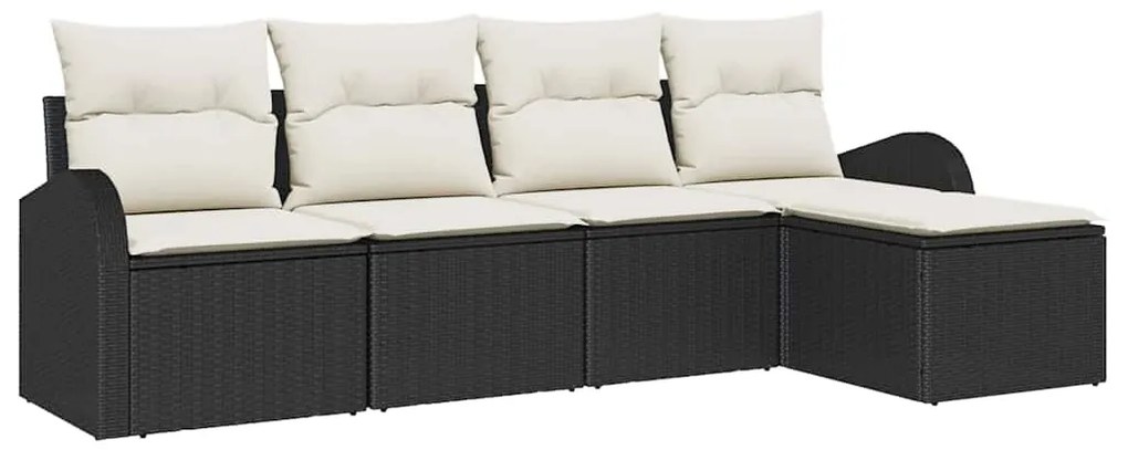 Conjunto de Sofá de Jardim com 5 Peças e Almofadas Pretas em Rattan Si
