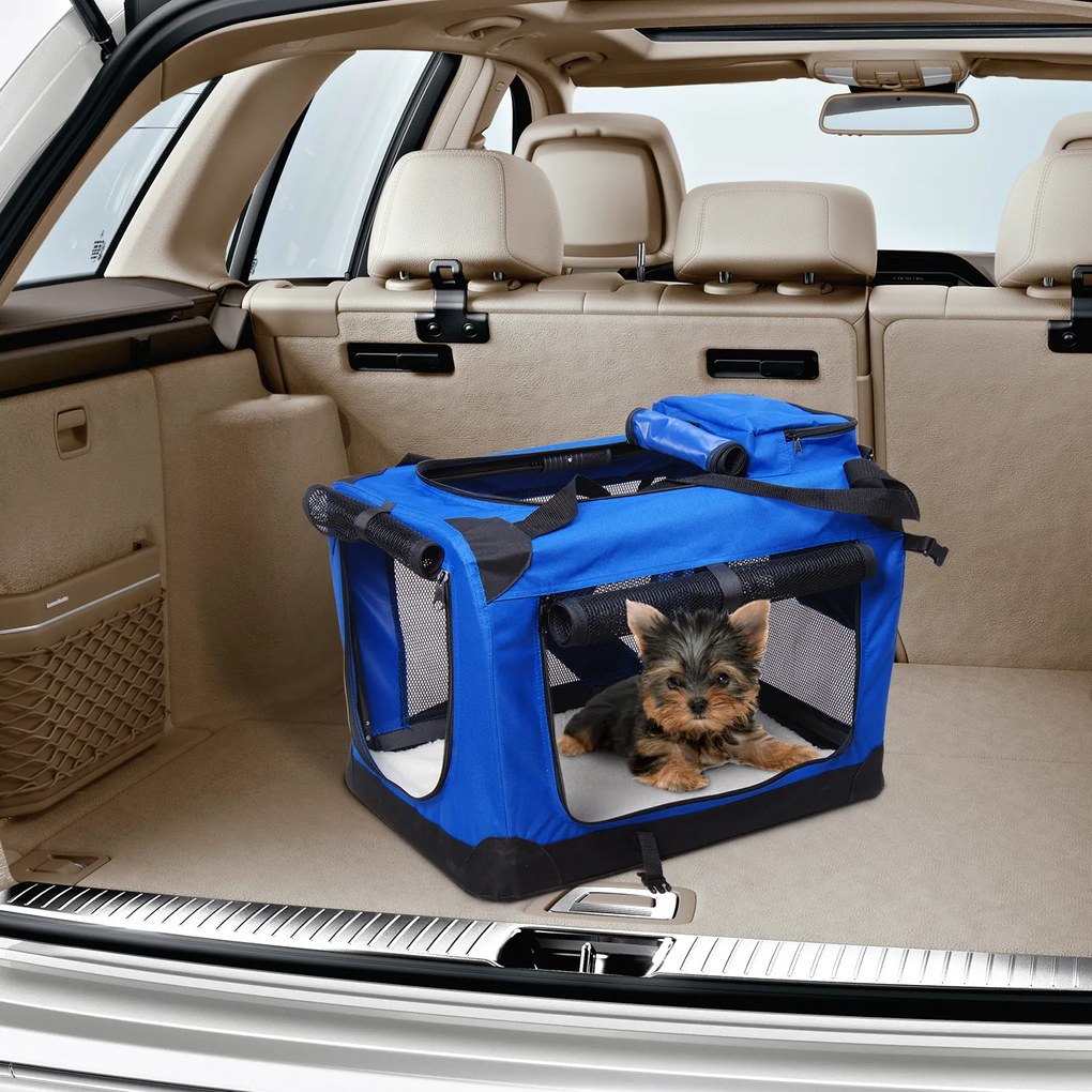 Transportadora para Cães e Gatos Respirável Dobrável com Almofada Janela de Malha e 2 Bolsos 60x42x42 cm Azul