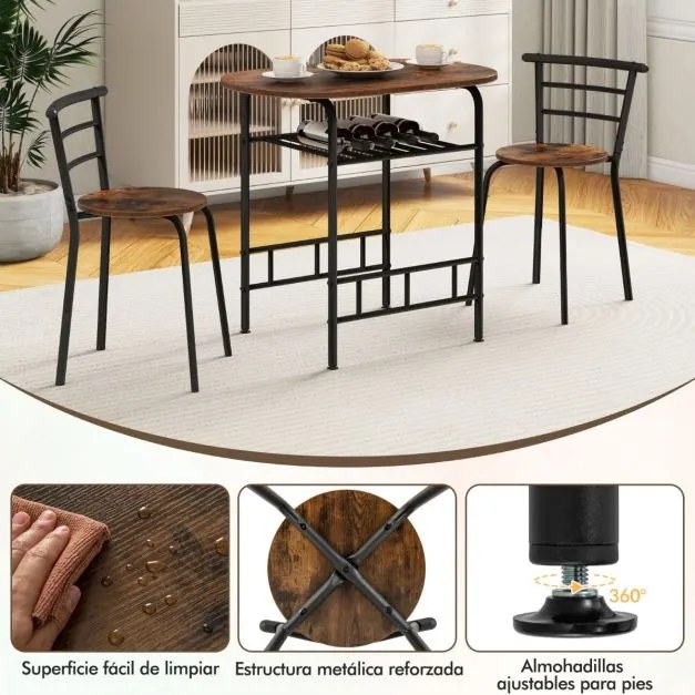 Conjunto de cozinha e jantar de 3 peças de com mesa de cozinha e 2 Cadeiras Tampo de mesa em madeira Tampo de mesa folheado a madeira Suporte adiciona