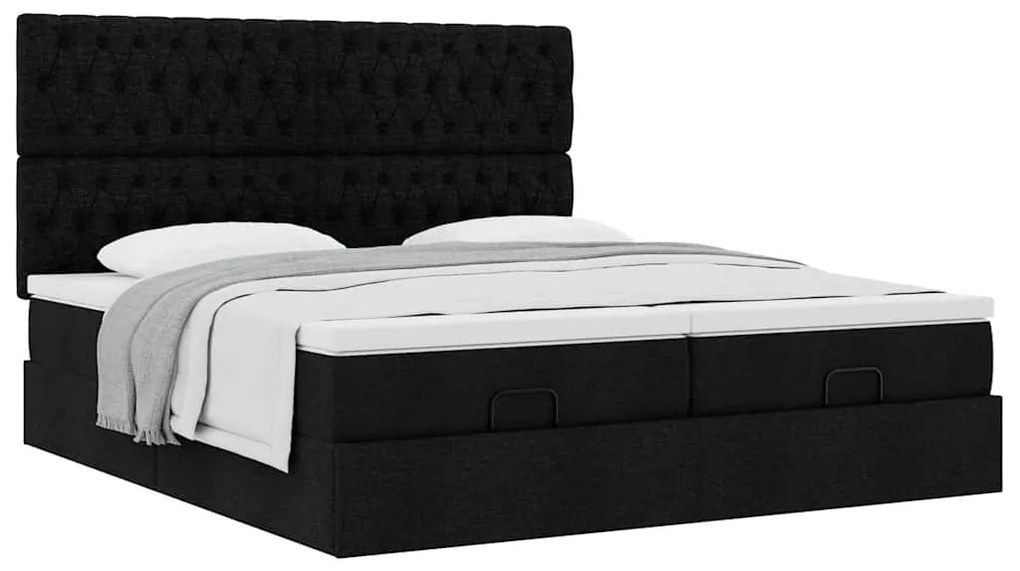 63 / 5,000vidaXL Estrutura de cama otomana com colchões tecido preto