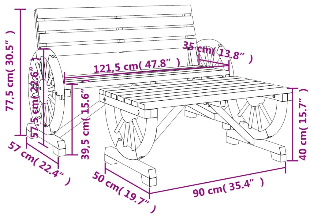 2 pcs conjunto lounge de jardim madeira de abeto maciça