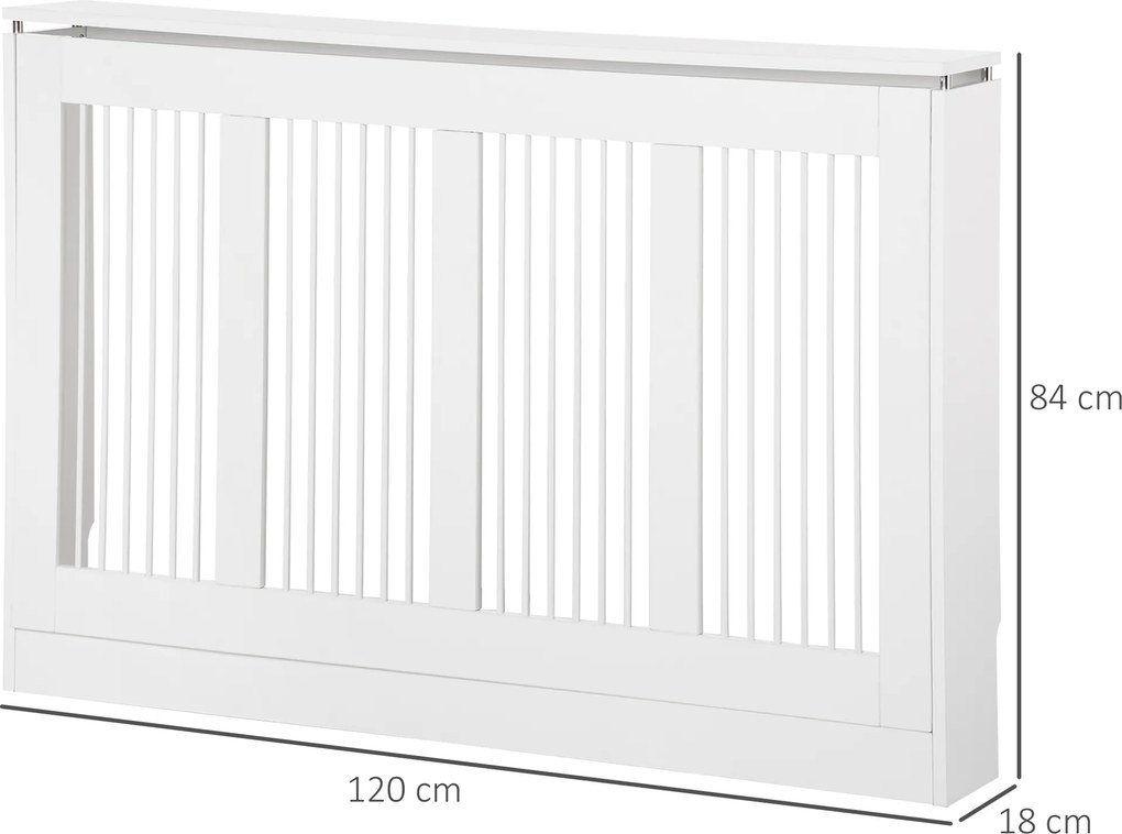 Cobertura para Radiador em MDF com Ripas e Prateleira para Sala e Quarto 120x18x84 cm Branco