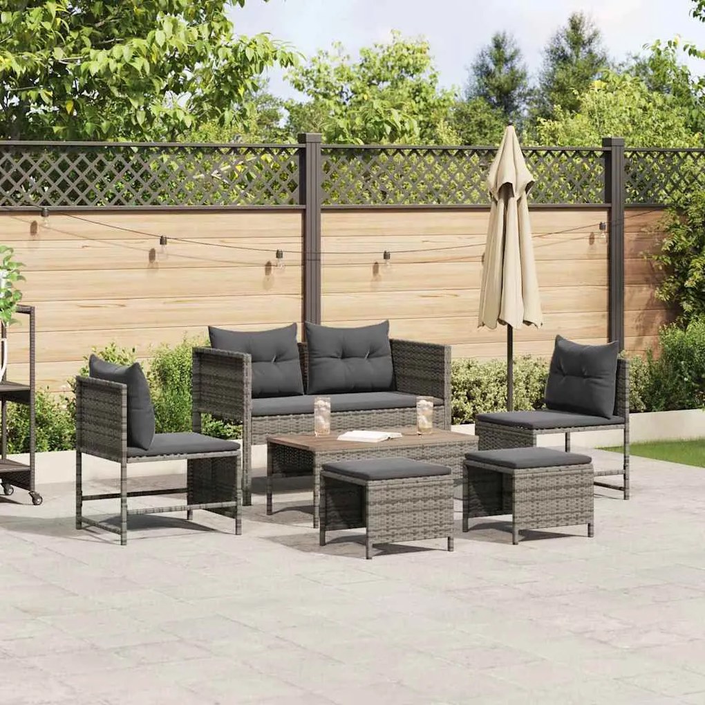 vidaXL Conjunto de Sofá de Jardim com 6 Peças e Almofadas em Rattan Poli Cinza