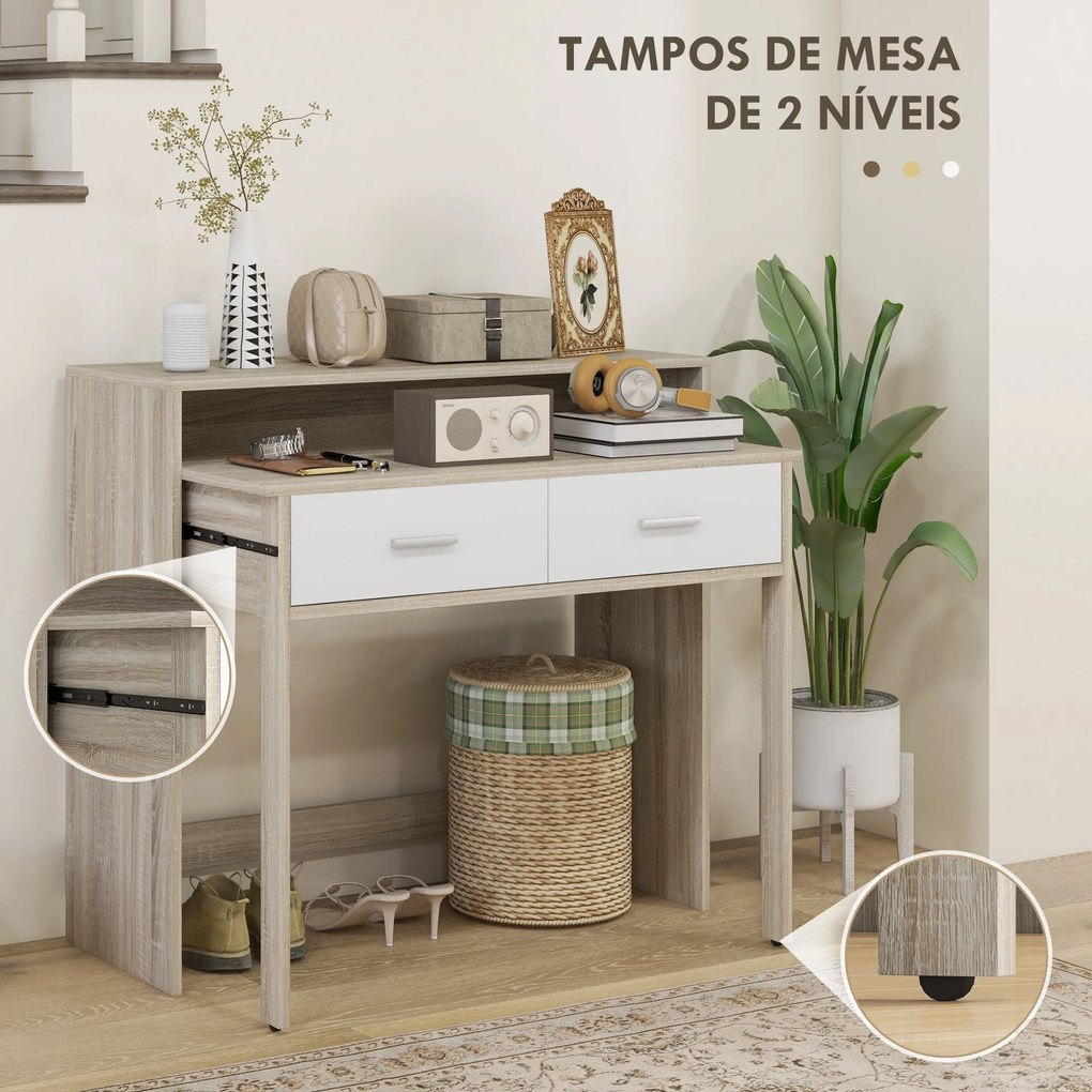 Mesa Consola Moderna de Entrada de 2 Níveis com Trilhos Deslizantes 2