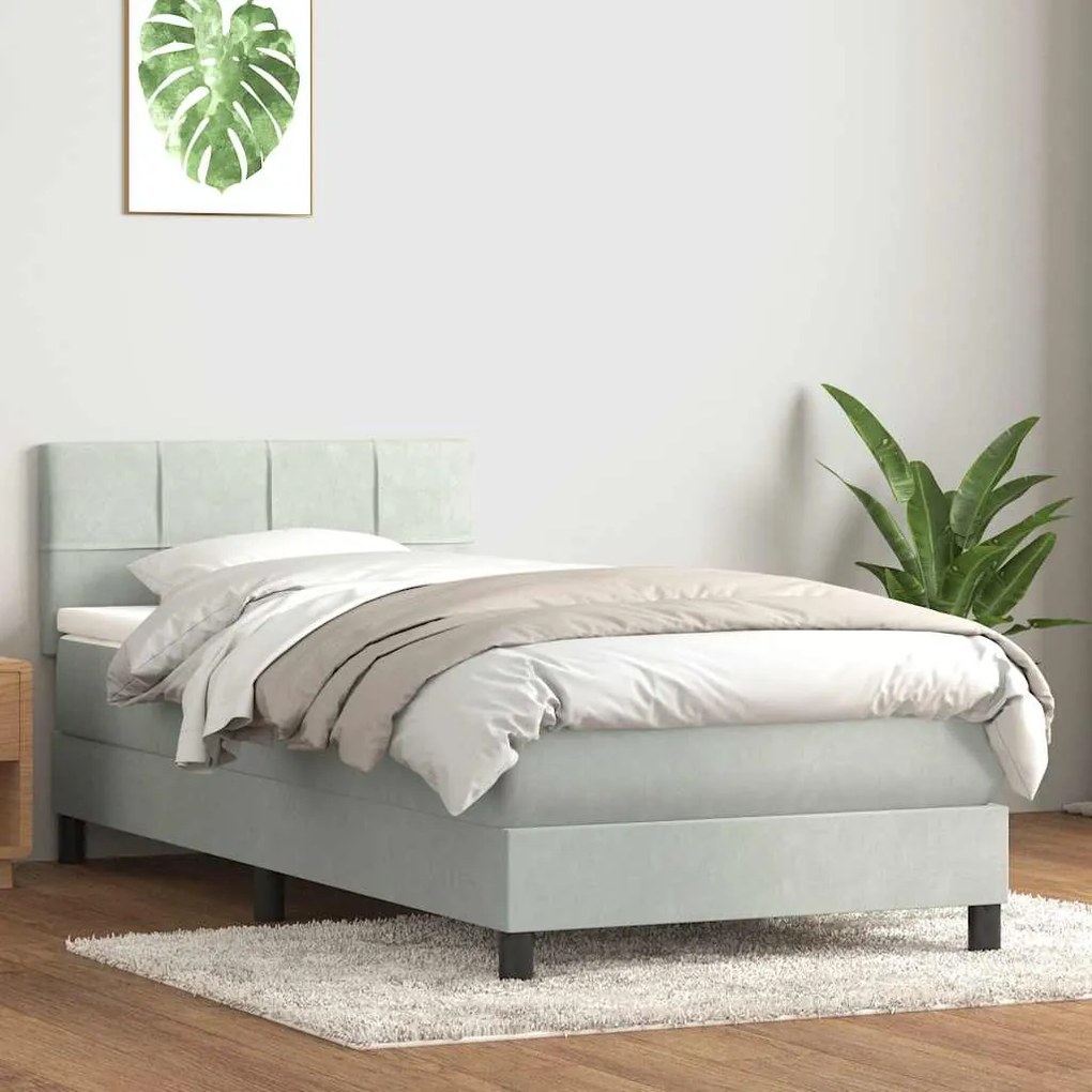 vidaXL Cama com molas/colchão 100x220 cm veludo cinza-claro