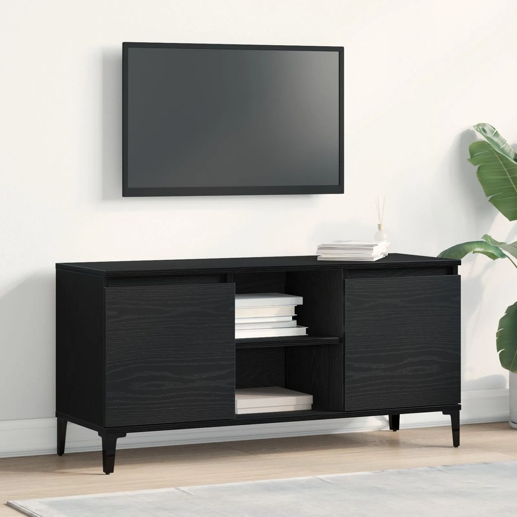 Armário de TV vidaXL Preto Carvalho 102x35x50 cm de Madeira de Engenha