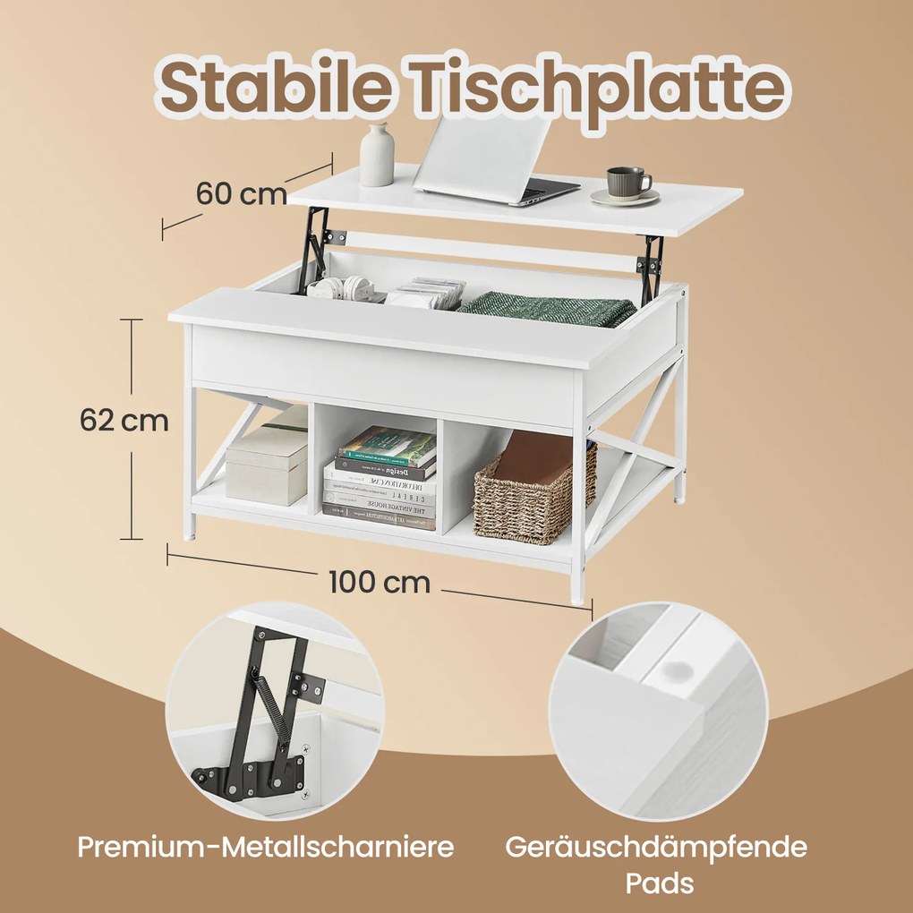 Mesa de centro com altura ajustável 60 x 100 x (48-62) cm Branca
