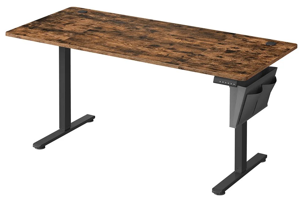 Secretária eléctrica regulável em altura 70 x 160 x (72-120) cm Castanha Vintage e Preto