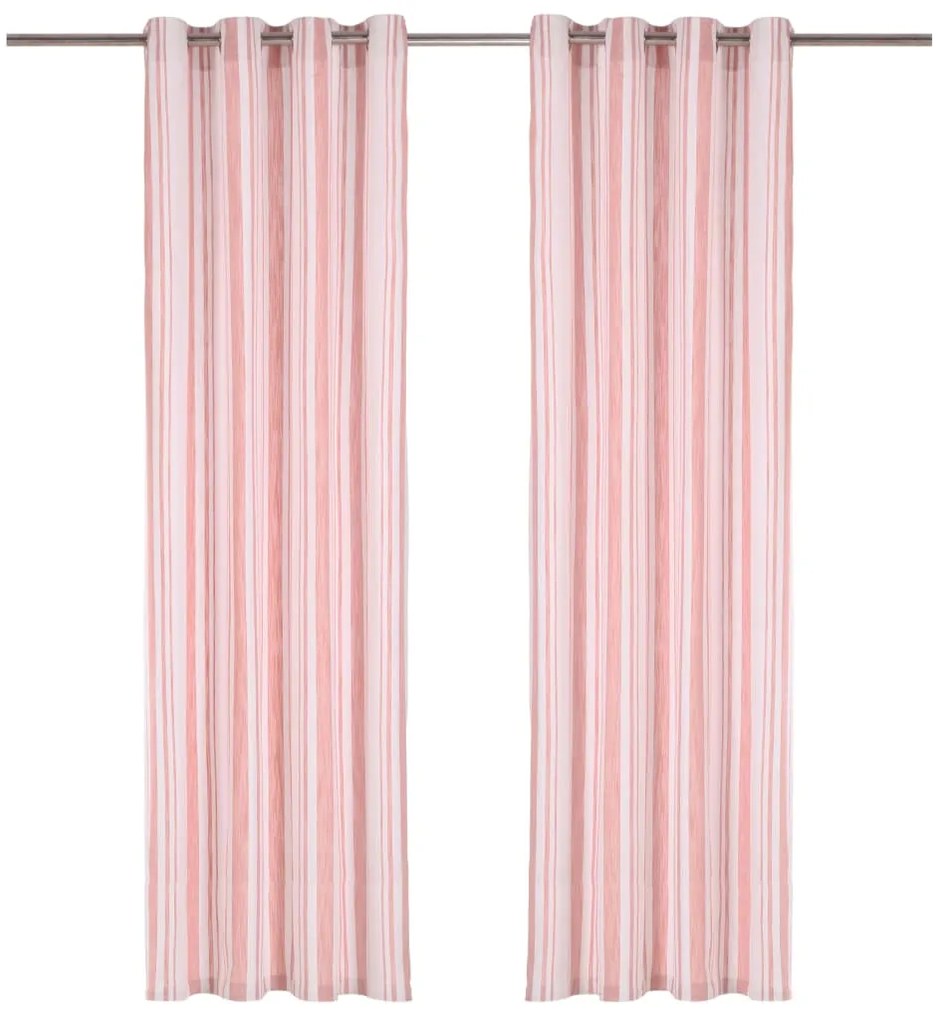 vidaXL Cortinas c/ argolas metal 2 pcs algodão 140x225 cm riscas rosa