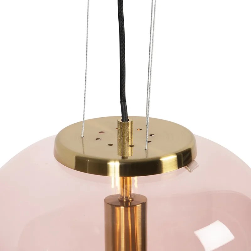 Candeeiro de suspensão Art Deco em latão com vidro rosa - Bliss Art Deco