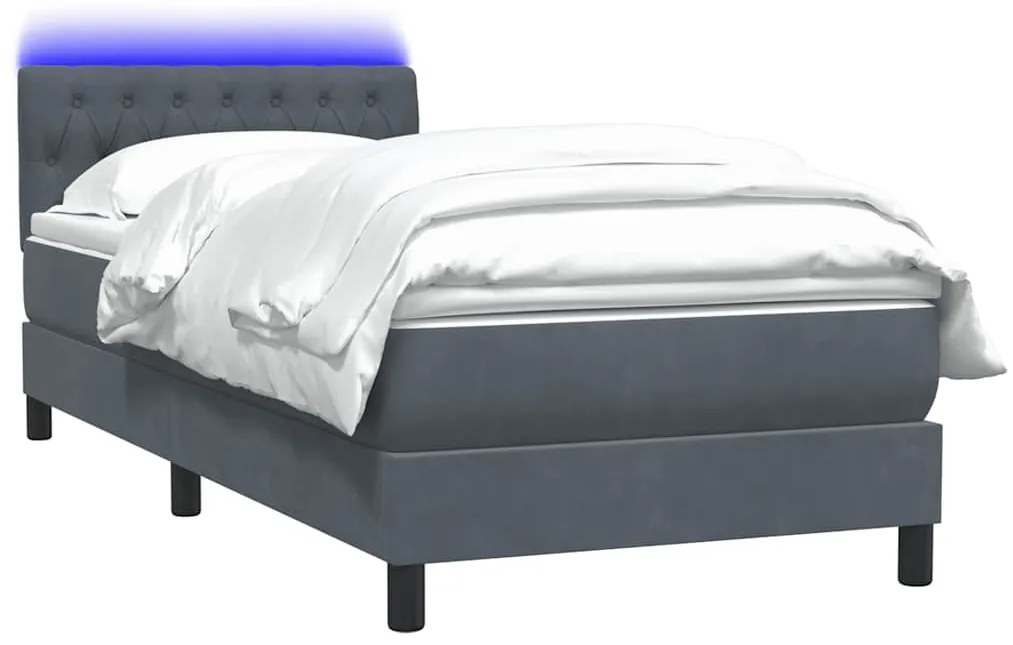 Cama com molas/colchão cinza-escuro 90x210 cm veludo