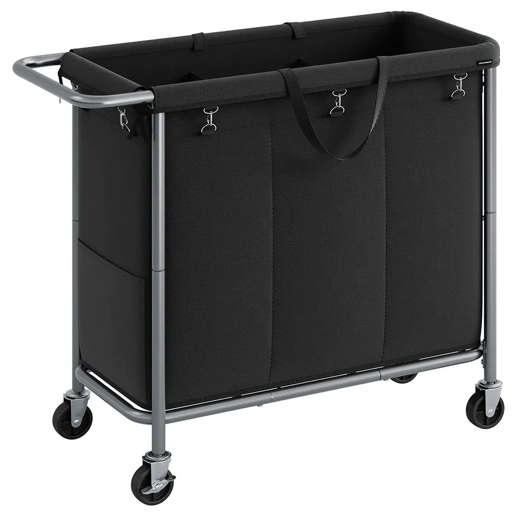 Cesto para roupa suja 3 compartimentos 200 litros com Rodas e pega ...