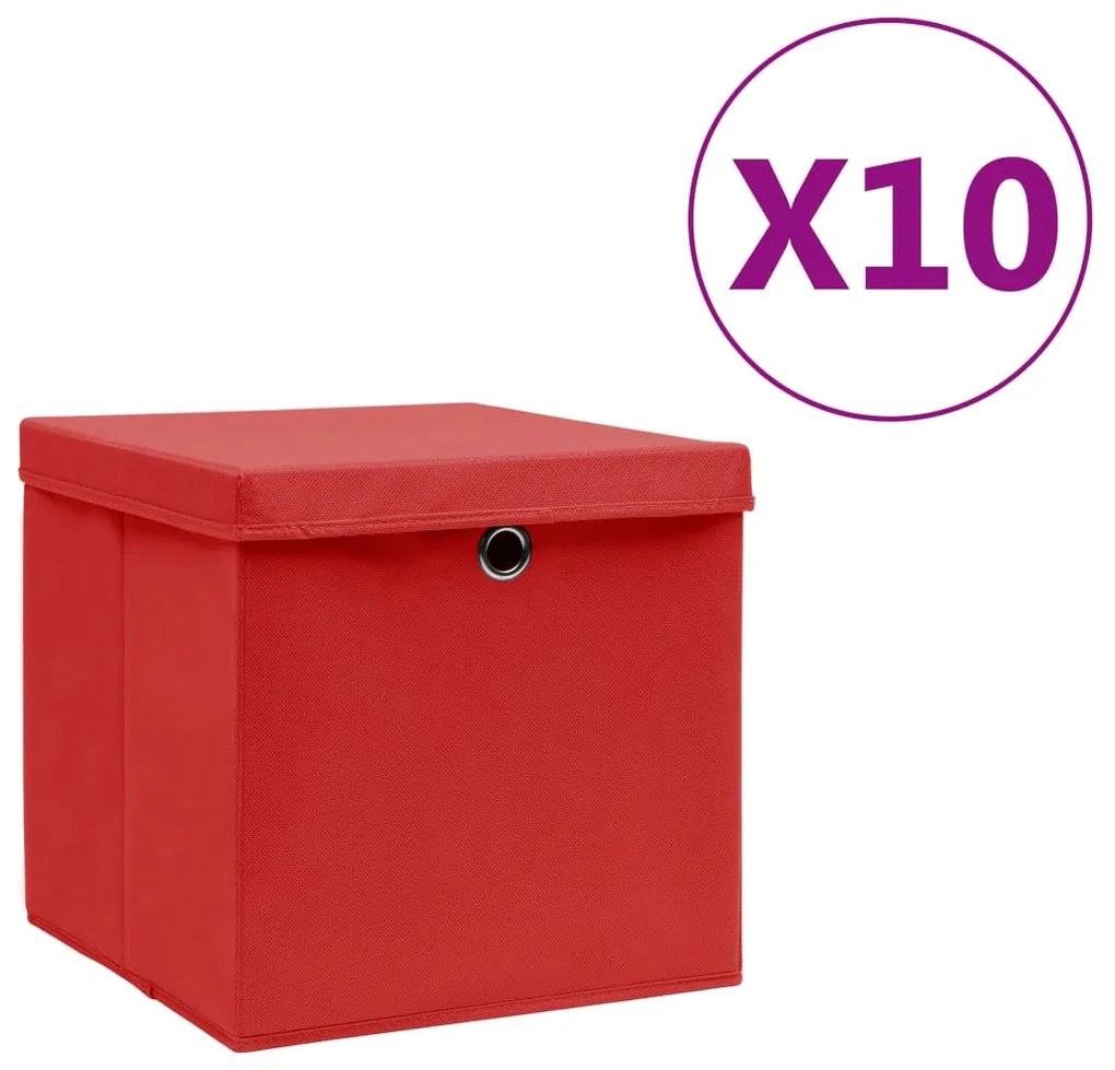 Caixas de arrumação c/ tampas 10 pcs 28x28x28 cm vermelho