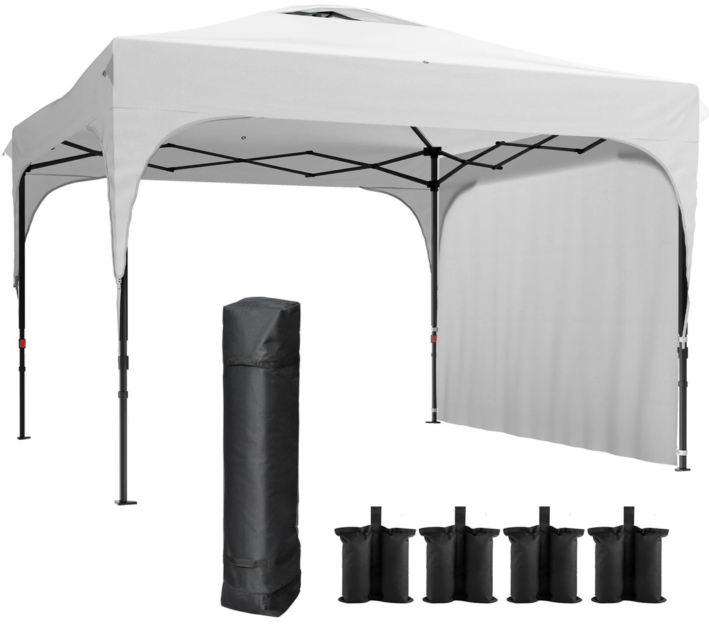 Outsunny Tenda Dobrável 3x3 m Tenda de Jardim para Exterior com Altura Ajustável 1 Parede Lateral Teto com Ventilação 4 Sacos de Areia e Bolsa de Transporte Branco | AOSOM Portugal