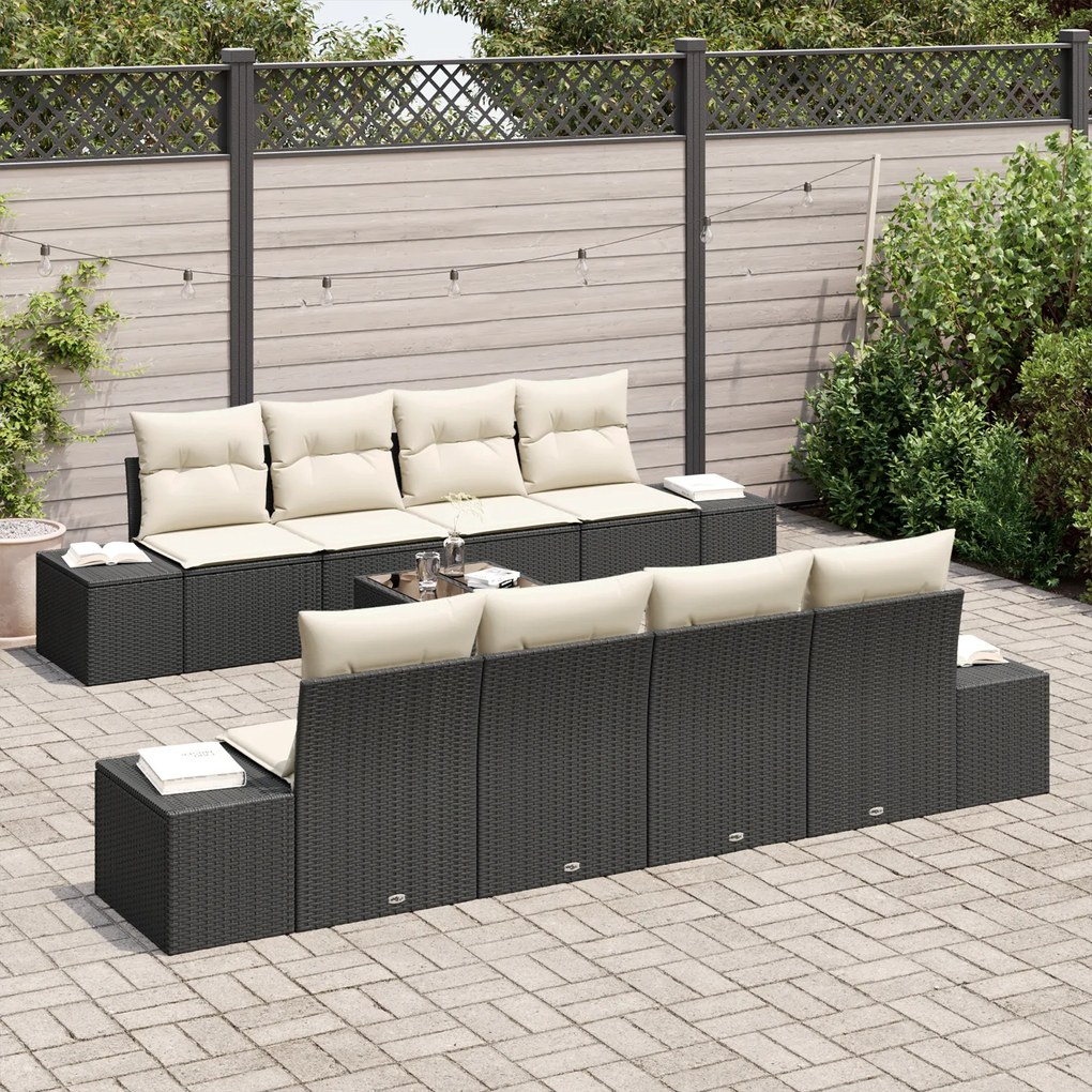 Conjunto de Sofás de Jardim 7 Peças com Almofadas Preto Rattan Sintéti