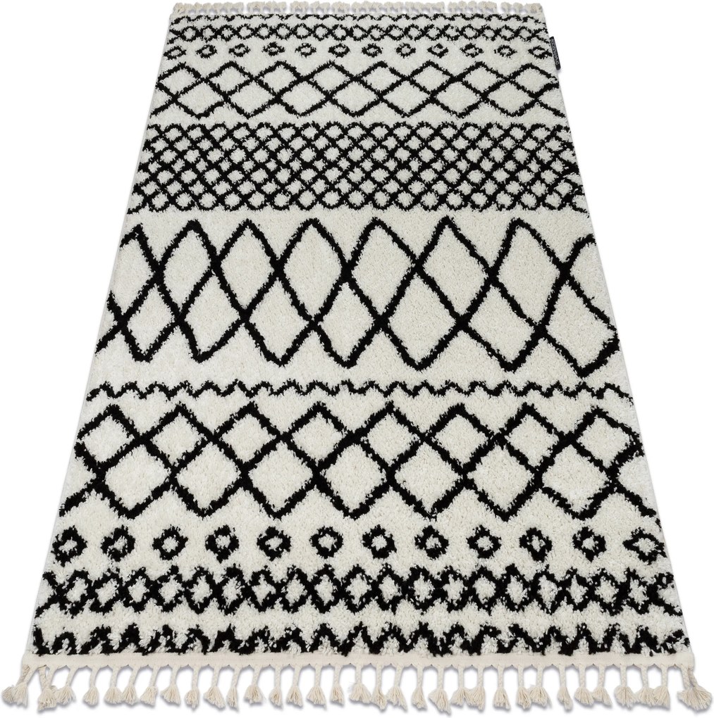 Tapete PROMO BERBER SAFI N9040 branco/preto Franjas berbere marroquino shaggy