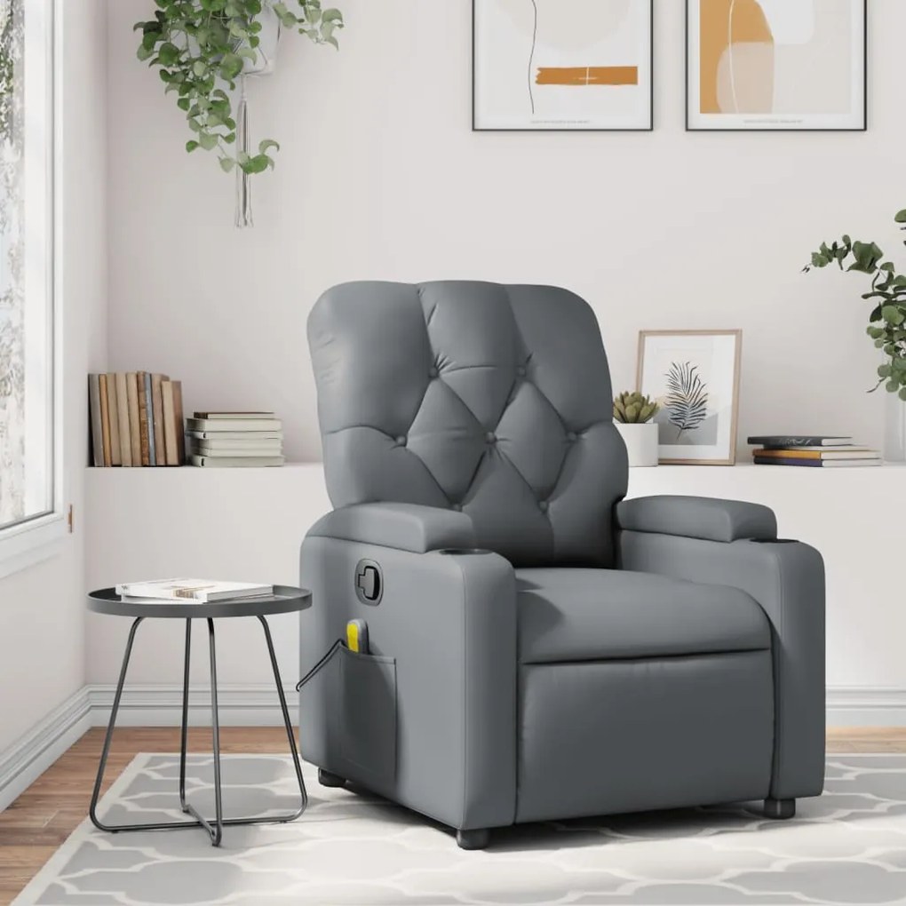 vidaXL Poltrona de massagens reclinável couro artificial cinzento