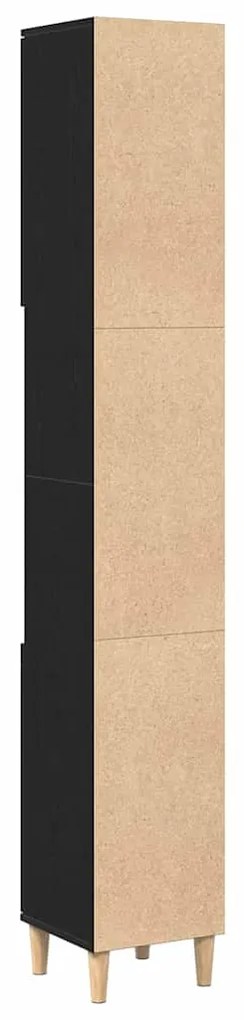 Armário de Banheiro vidaXL Preto Carvalho 30x30x190 cm Madeira de Enge