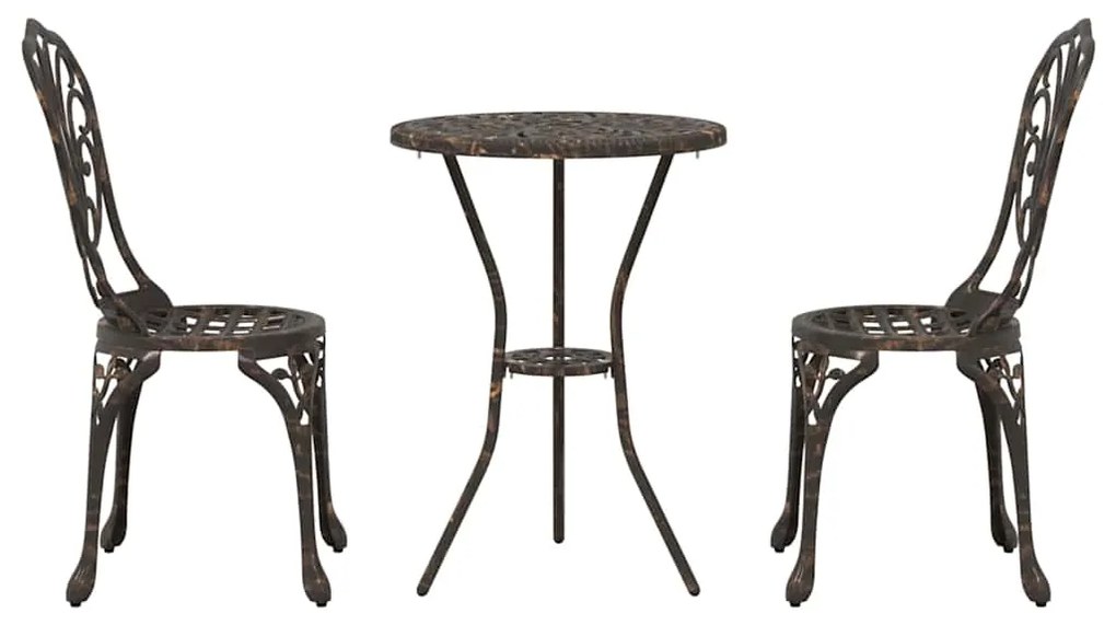 Conjunto de Bistrô de Jardim 3 Peças vidaXL Bronze em Alumínio Fundido