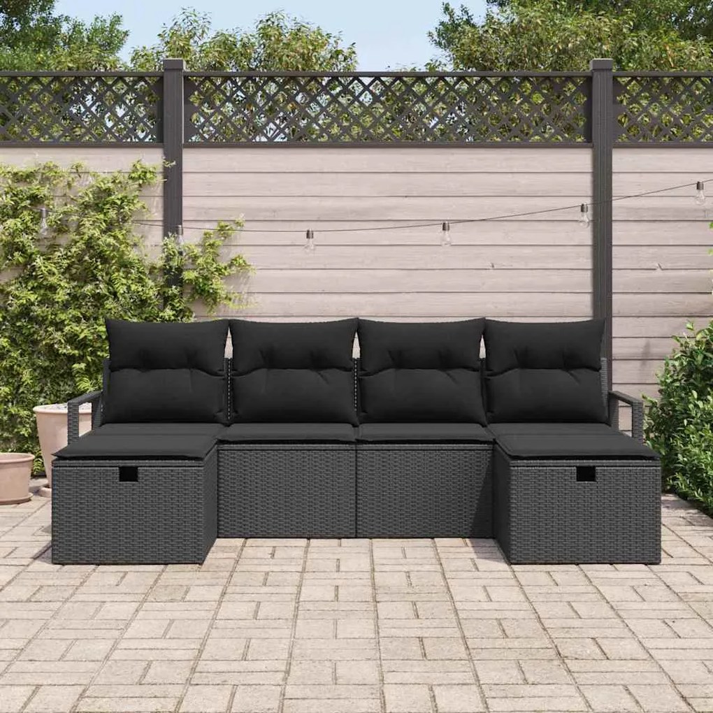 Conjunto de Sofá para Jardim de 6 Peças com Almofadas em Rattan Poliés