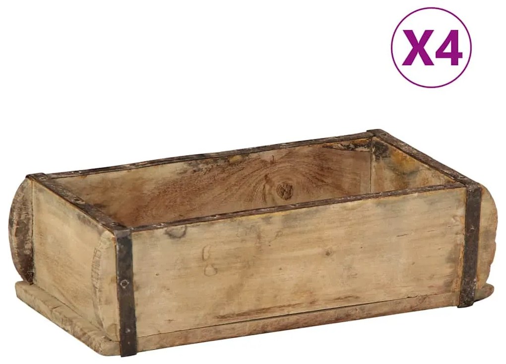Bandejas vidaXL 4 pcs 30x15x9 cm Madeira Sólida Reciclada