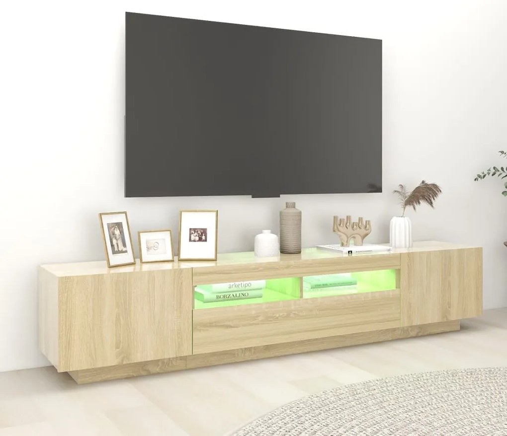 Móvel de TV com luzes LED 200x35x40 cm carvalho sonoma