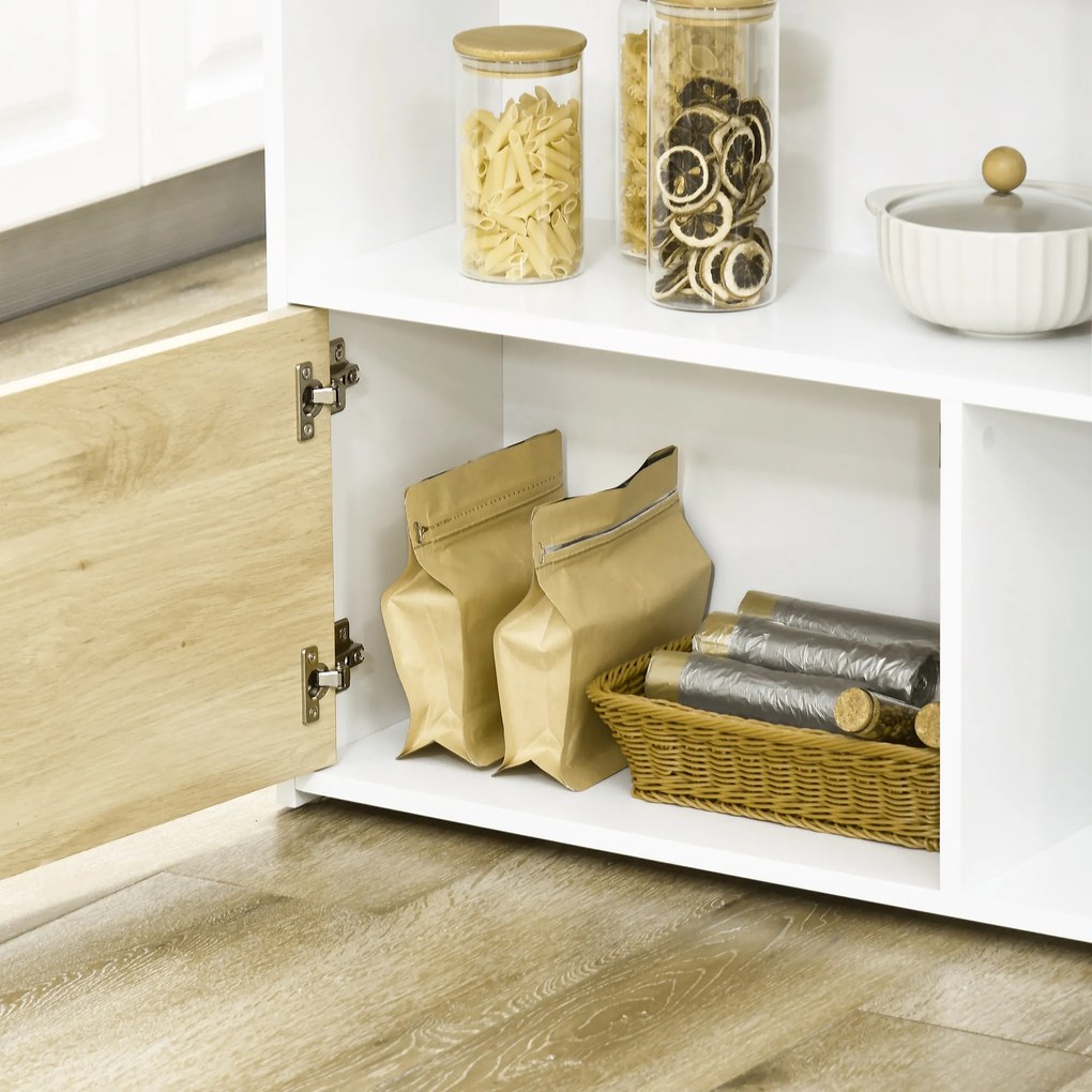 HOMCOM Mesa Alta Extensível com Lateral Dobrável Mesa de Bistró com Compartimentos de Armazenamento e 1 Porta para Cozinha Sala de Jantar 116x79,5x91 cm Branco