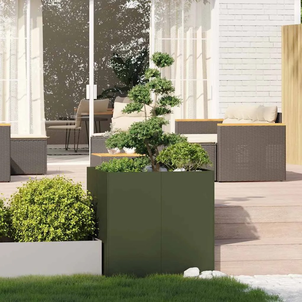 Vaso floreira 80x80x80 cm aço verde azeitona