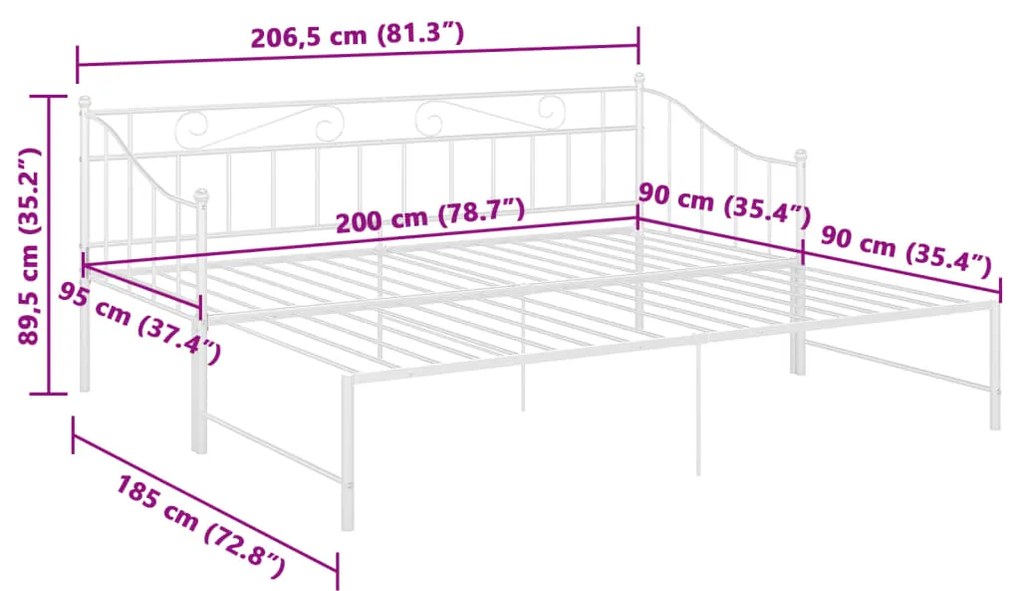 Estrutura sofá-cama de puxar 90x200 cm metal branco