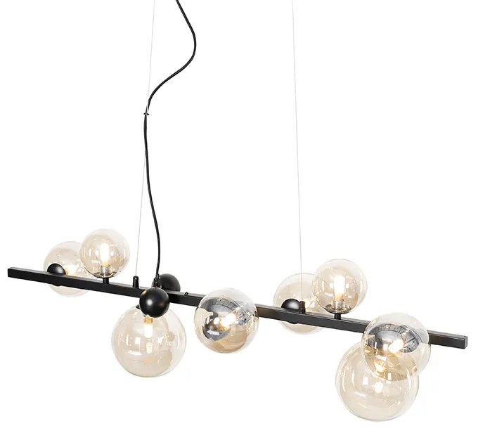 Candeeiro de suspensão Art Deco preto com vidro âmbar 8 luzes - David