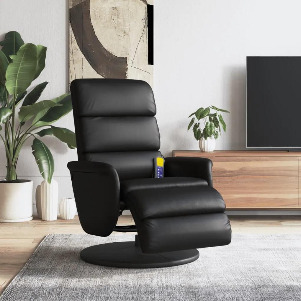 356724 vidaXL Cadeira massagens reclinável c/apoio pés couro artificial preto