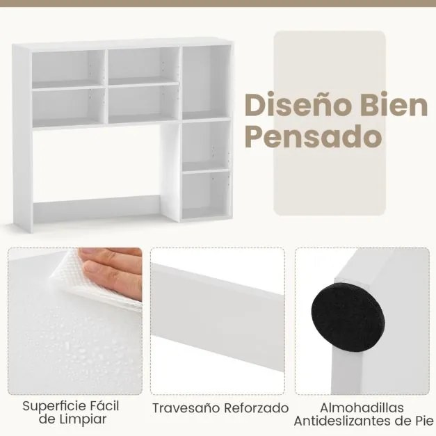 Estante de secretária 94 x 25 x 79 cm com 3 prateleiras ajustáveis e compartimento aberto para monitores até 27" para casa e escritório Branco