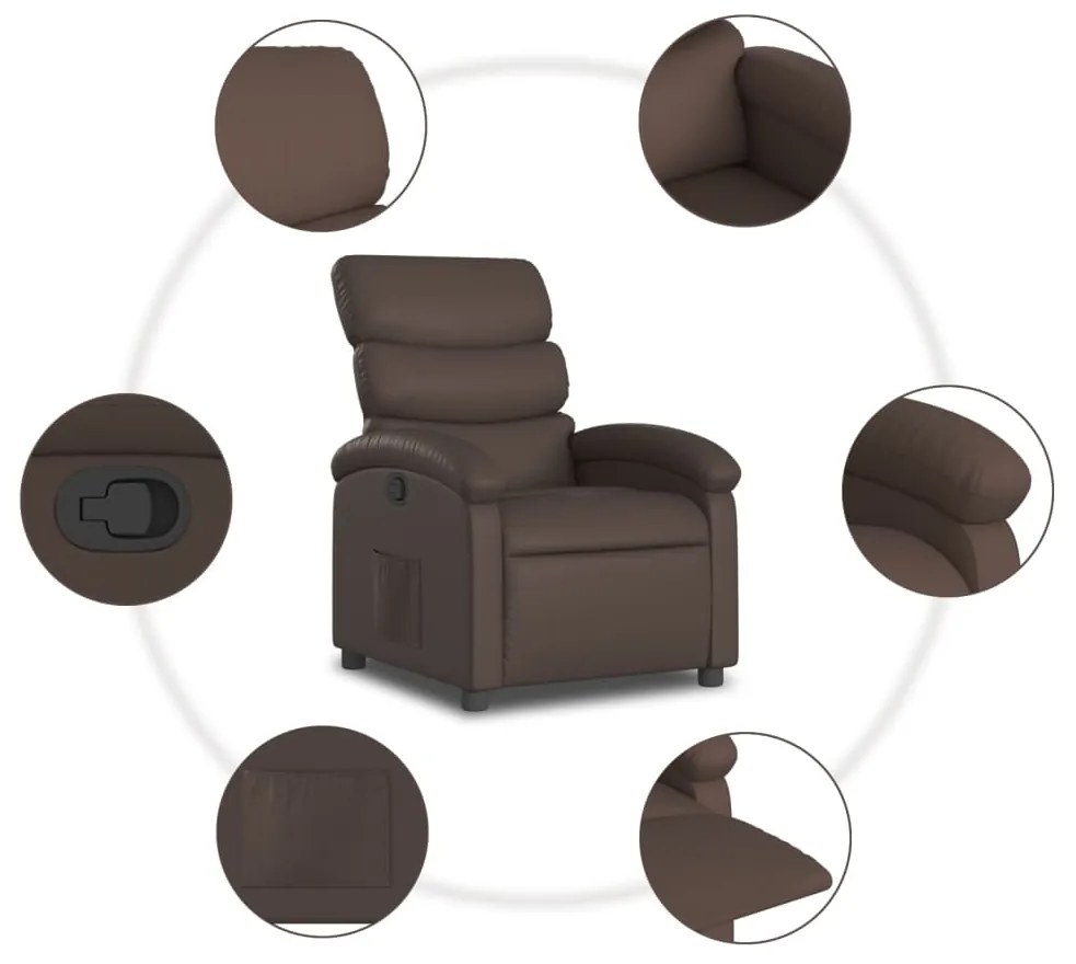 Poltrona reclinável couro artificial castanho