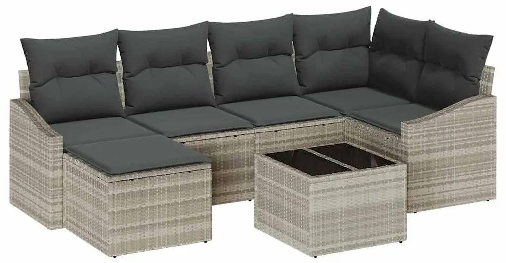 Conjunto de Sofá de Jardim 7 Peças com Almofadas Cinzas em Rattan Sint