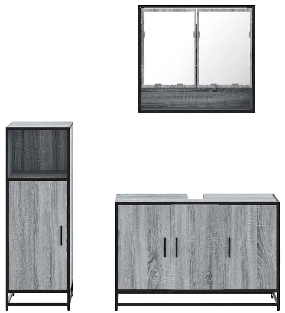3 pcs Conjunto móveis casa de banho madeira proc. cinza sonoma