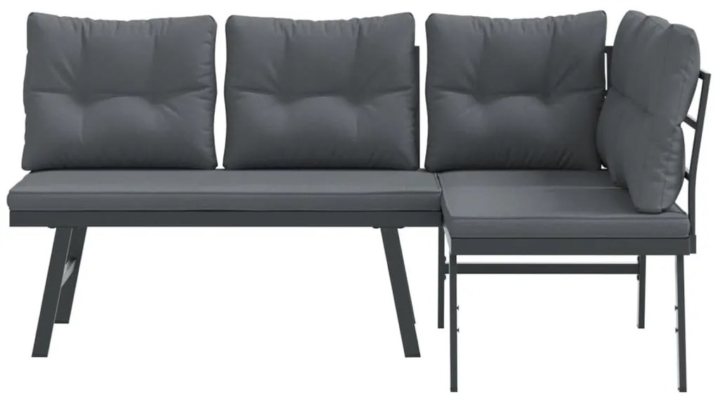 Bancos de jardim com almofadões 2 pcs aço revestido a pó preto