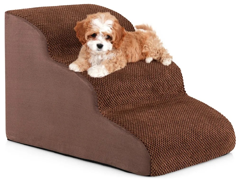 Rampa de espuma para cães de 3 níveis com cobertura lavável para sofás-cama altos 58 x 42 x 40 cm Castanho