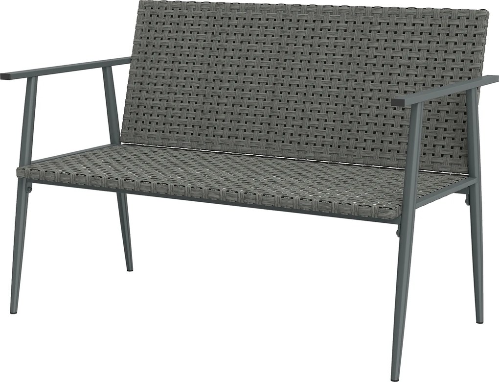 Banco de jardim de 2 lugares em resina trançada e aço 110 x 58 x 78 cm, com braços, encosto e pés ajustáveis, cinzenta