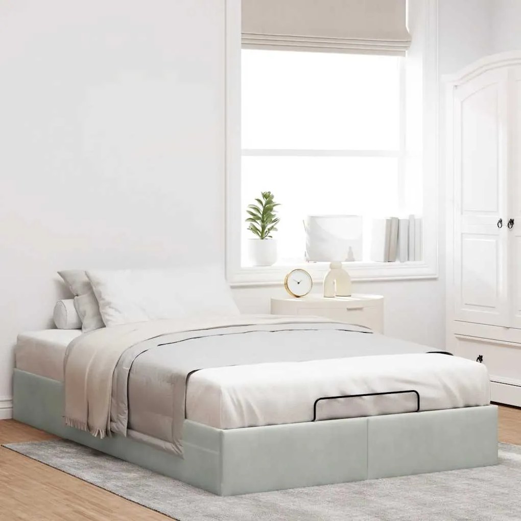 Otomano Bed Frame No Colchão Cinzento Claro 120x200 cm Veludo