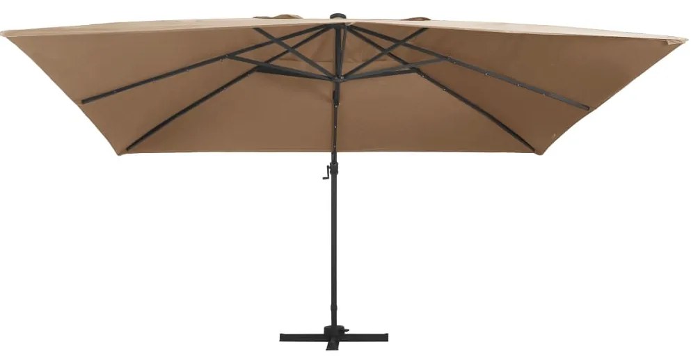 Guarda-sol cantilever luz LED/poste alumínio cinza-acastanhado