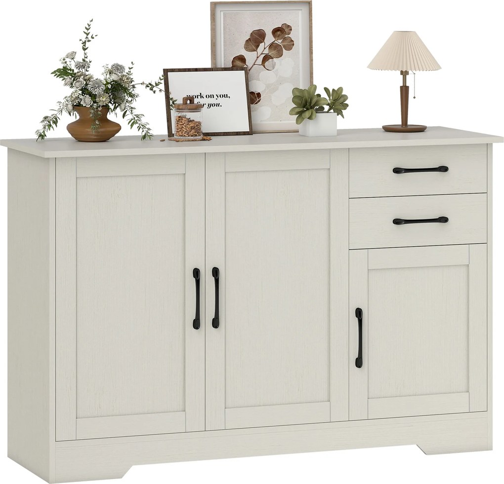 Aparador com 3 Portas 120x38x79 cm Moderno para Sala de Estar com 2 Gavetas Prateleira Ajustável Branco com Efeito Madeira