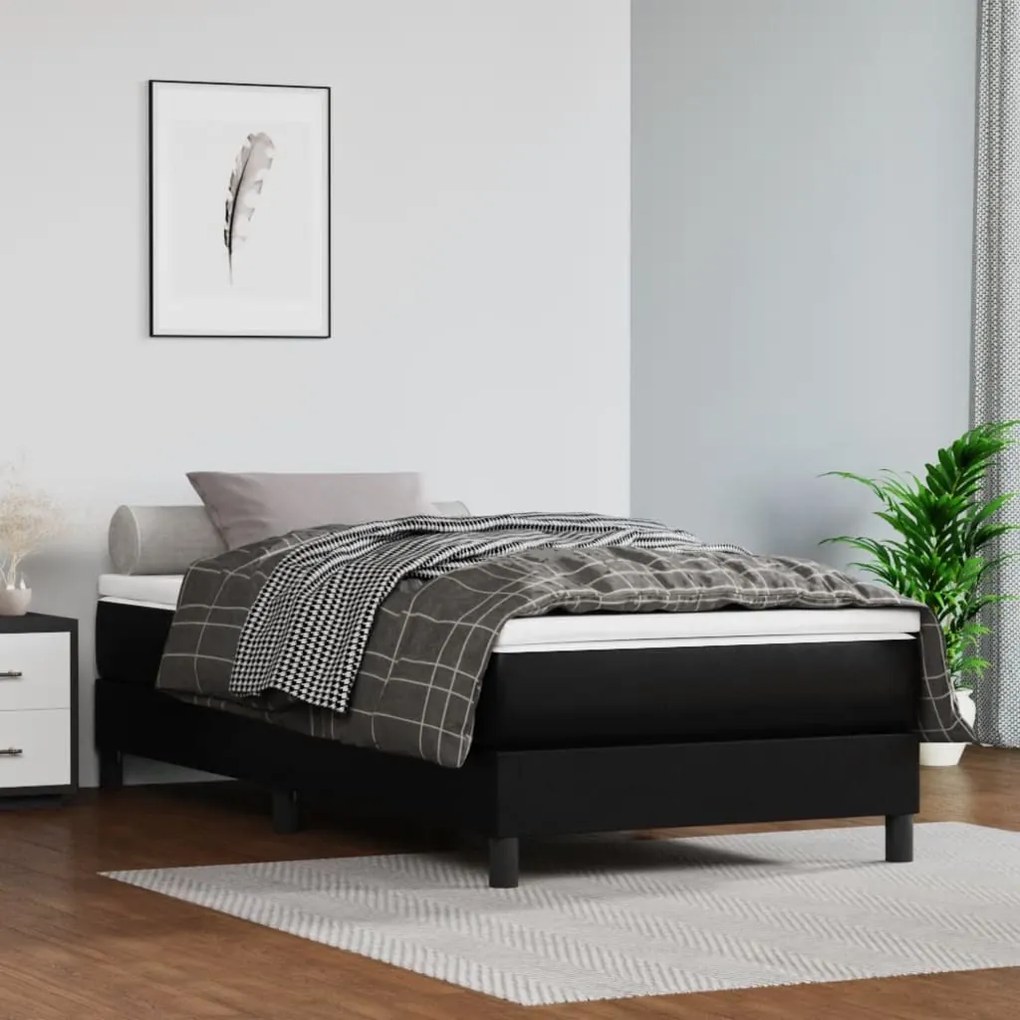 3144225 vidaXL Cama com molas/colchão 80x200 cm couro artificial preto