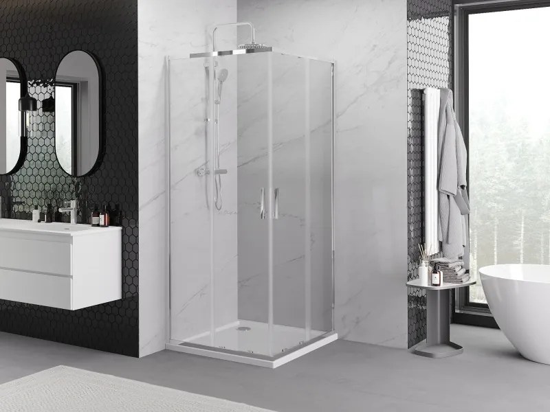 Mexen Exo-S Duo cabine de duche quadrada de correr 90 x 90 cm, transparente, cromo - 8111-090-090-01-00