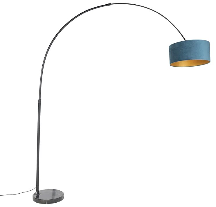 Candeeiro de arco preto com abajur em veludo azul com dourado 50 cm - XXL Moderno