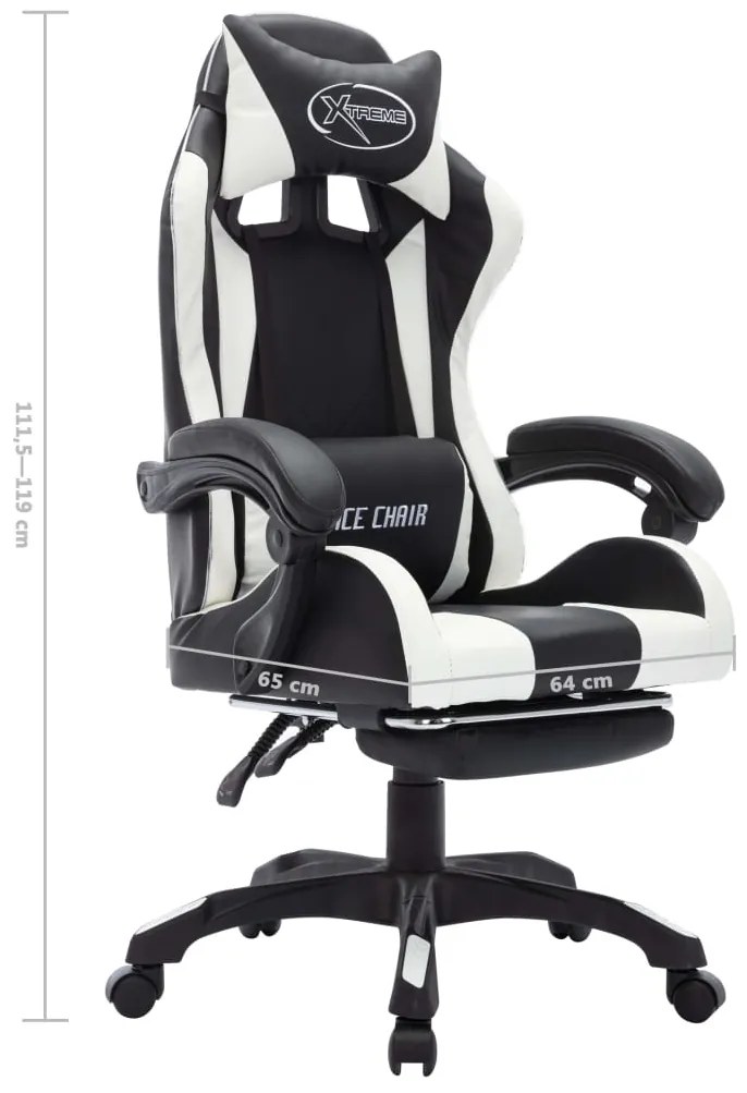 Cadeira estilo corrida luzes LED RGB couro artif. branco/preto