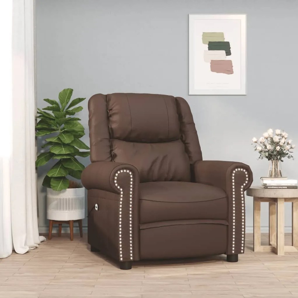 vidaXL Poltrona elevatória couro artificial castanho brilhante