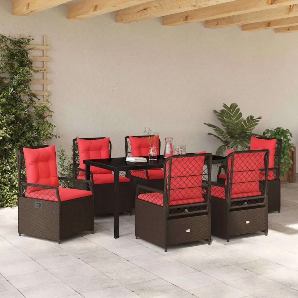 Conjunto de Jantar de Jardim 7 Peças Castanho em Rattan Poliéster