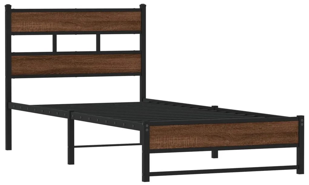 Estrutura de cama sem colchão 100x190cm metal carvalho castanho